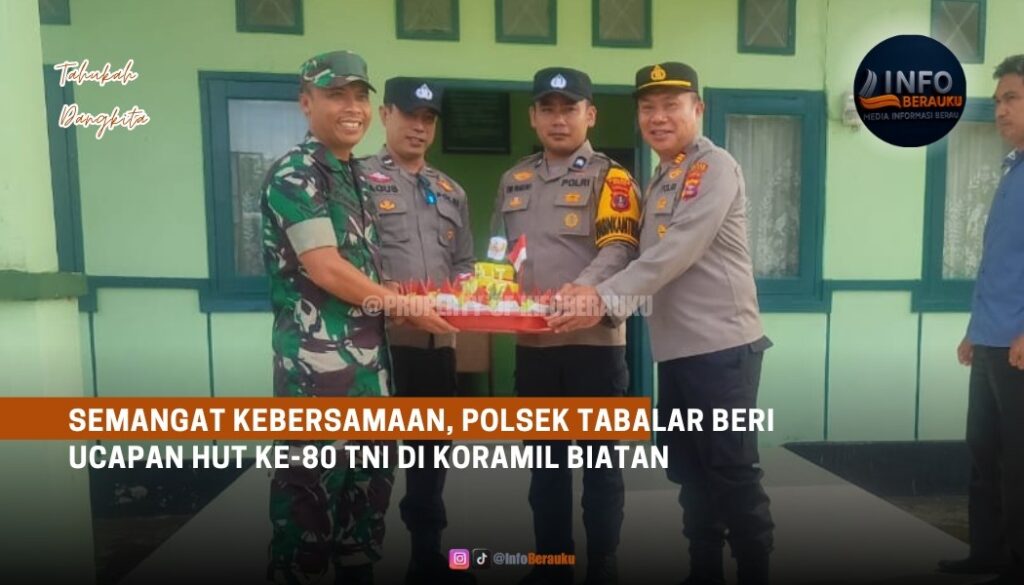 Semangat Kebersamaan, Polsek Tabalar Beri Ucapan HUT ke-80 TNI di Koramil Biatan