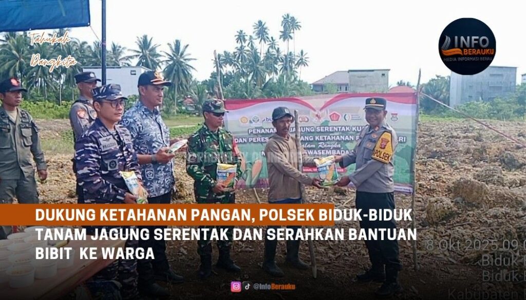 Dukung Ketahanan Pangan, Polsek Biduk-Biduk Tanam Jagung Serentak dan Serahkan Bantuan Bibit ke Warga